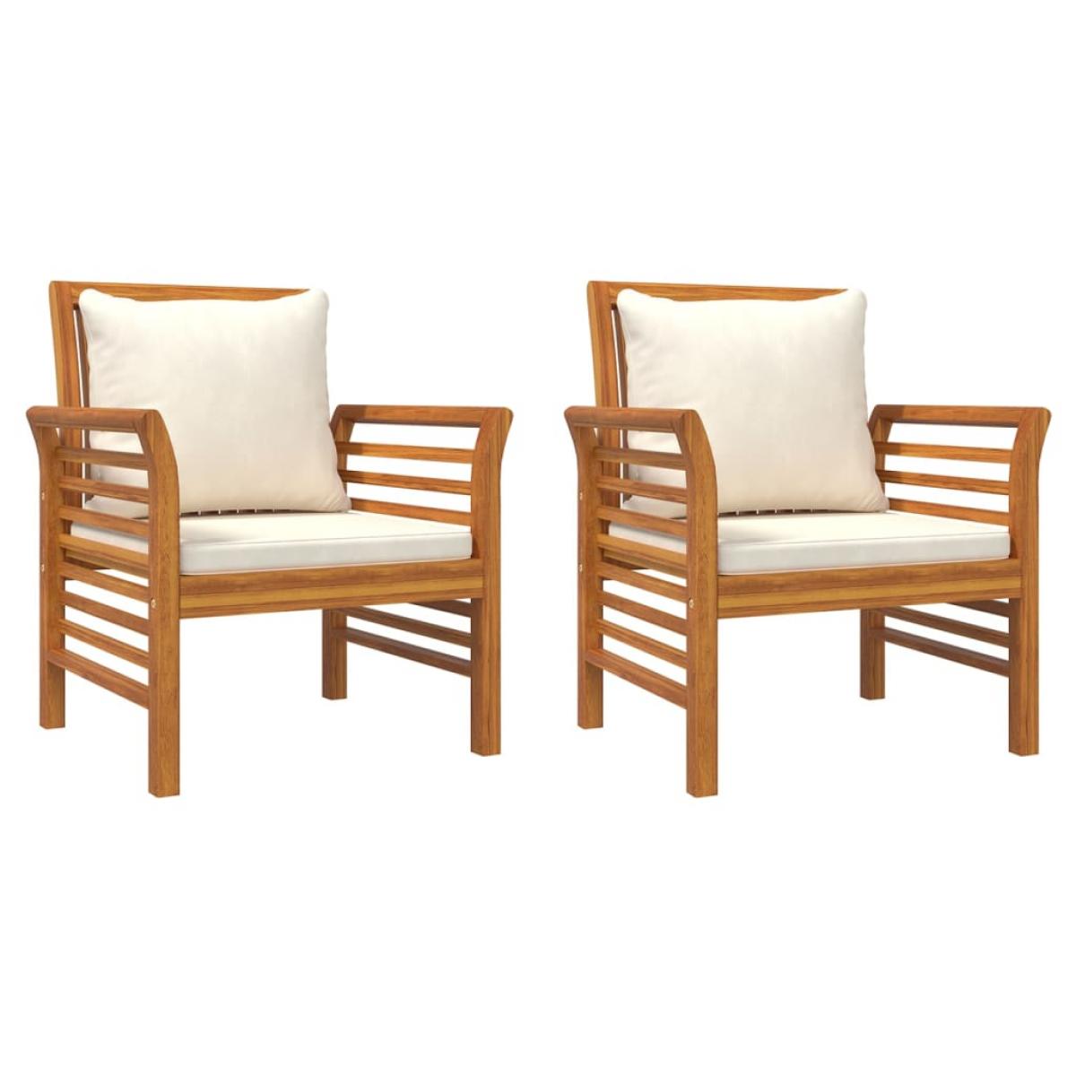 Sillones con cojines blanco crema 2 uds madera maciza de acacia