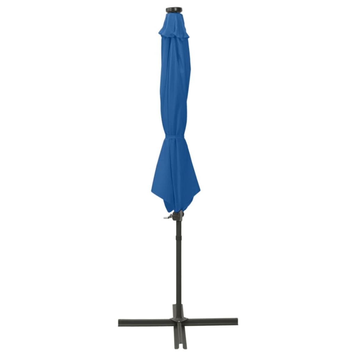 Sombrilla jardín voladiza palo y luces LED azul celeste 300 cm