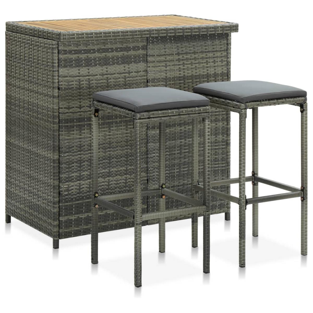 Set de mesa y sillas de bar jardín 3 pzas ratán sintético gris