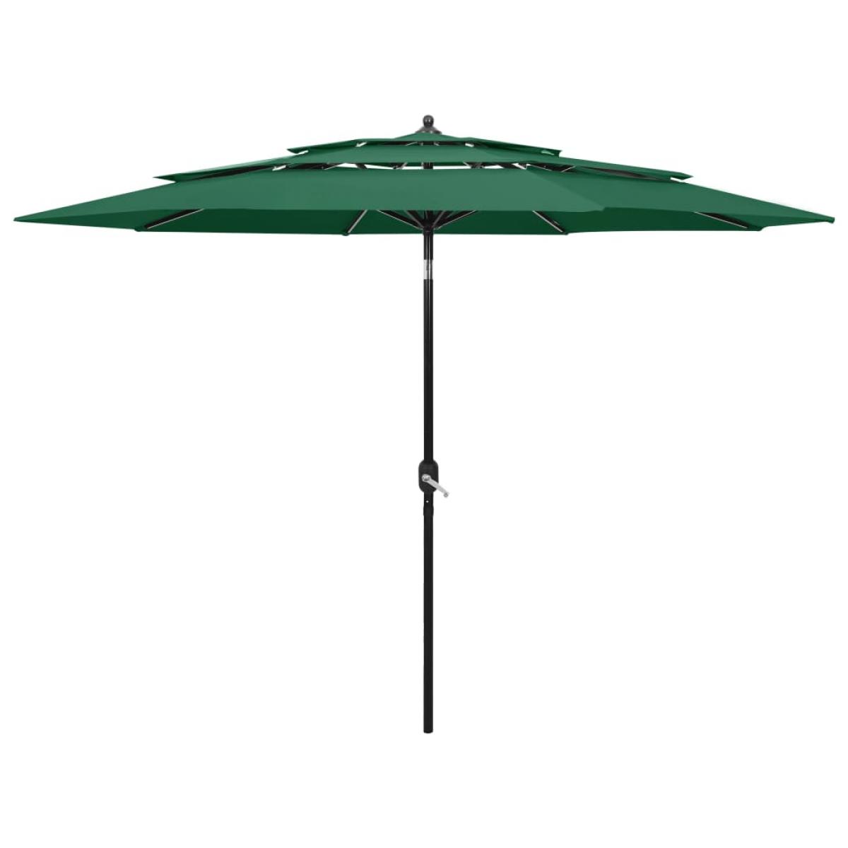 Sombrilla de jardín de 3 niveles con palo de aluminio verde 3 m
