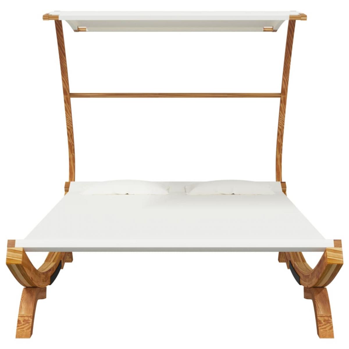 Tumbona con dosel madera maciza curvada crema 165x203x138 cm