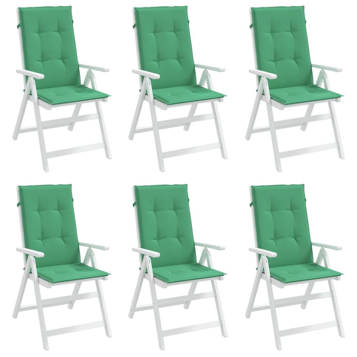 Cojín silla de jardín respaldo alto 6 uds tela verde 120x50x3cm