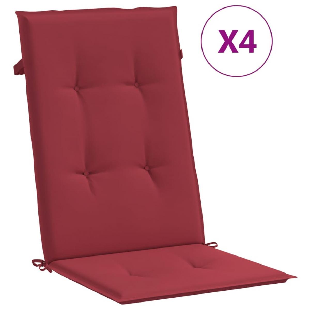 Cojín silla de jardín respaldo alto 4 uds tela rojo 120x50x3 cm