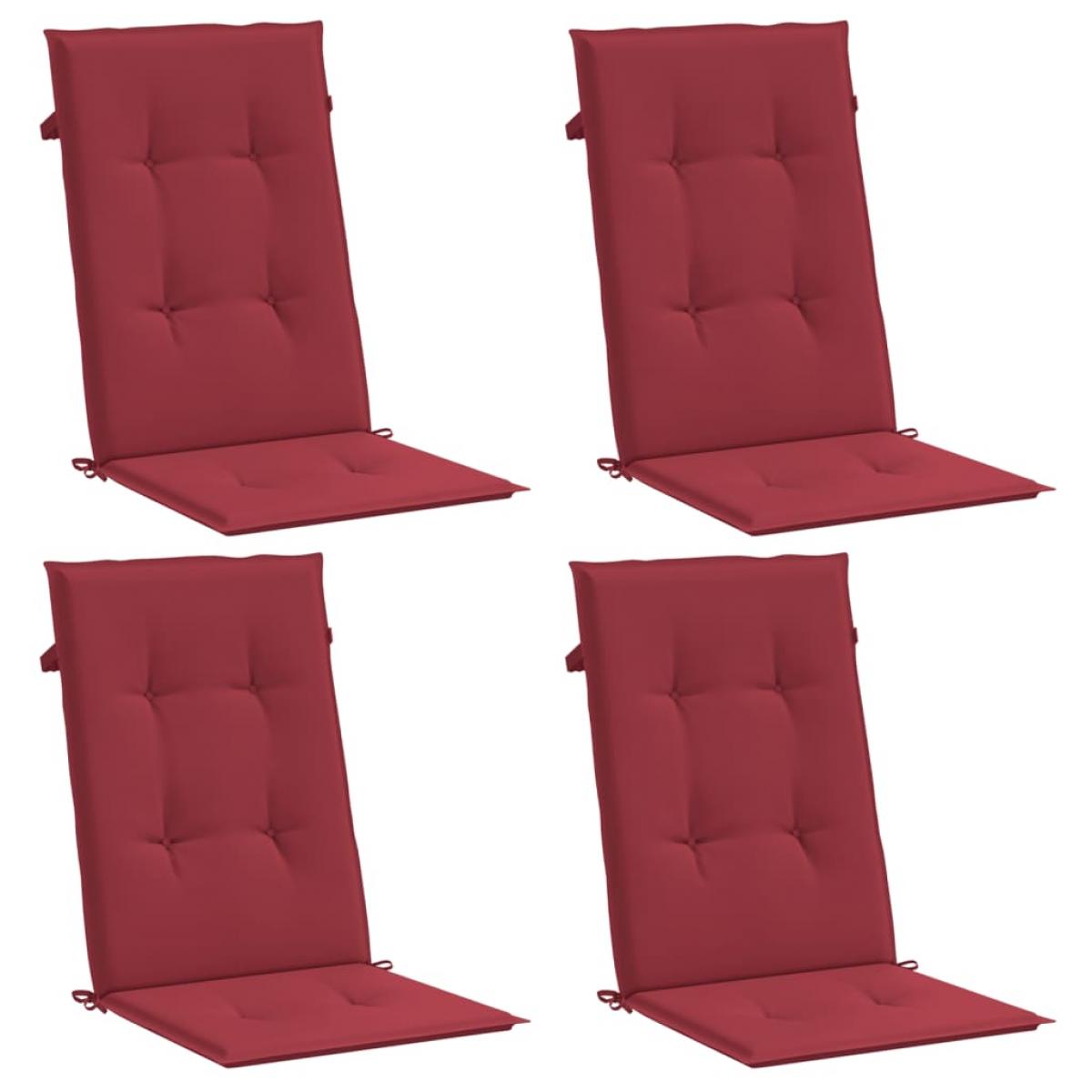 Cojín silla de jardín respaldo alto 4 uds tela rojo 120x50x3 cm