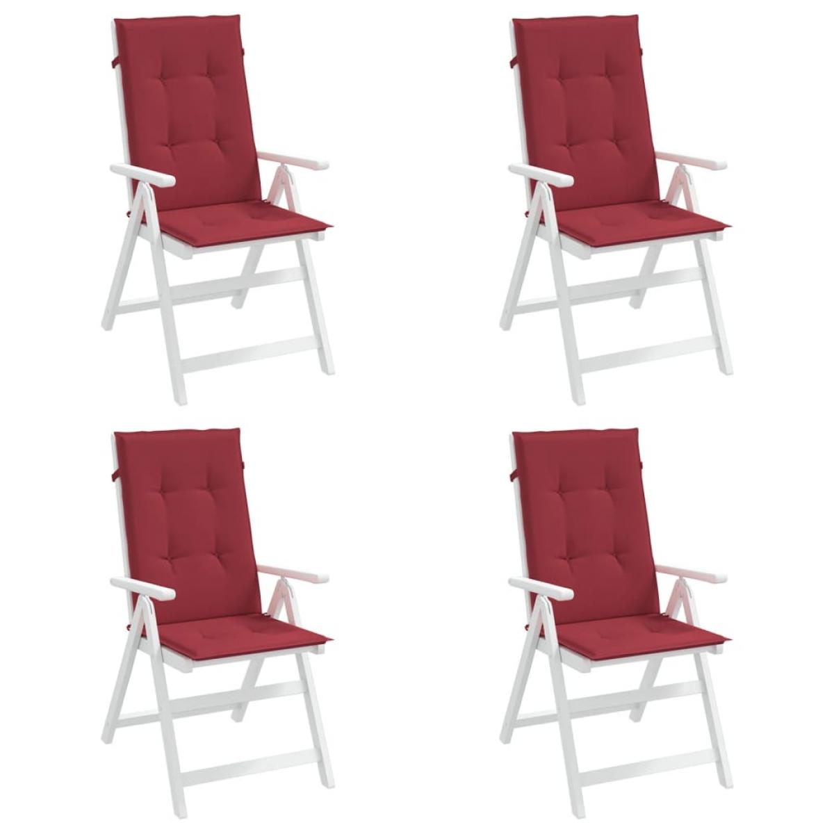 Cojín silla de jardín respaldo alto 4 uds tela rojo 120x50x3 cm