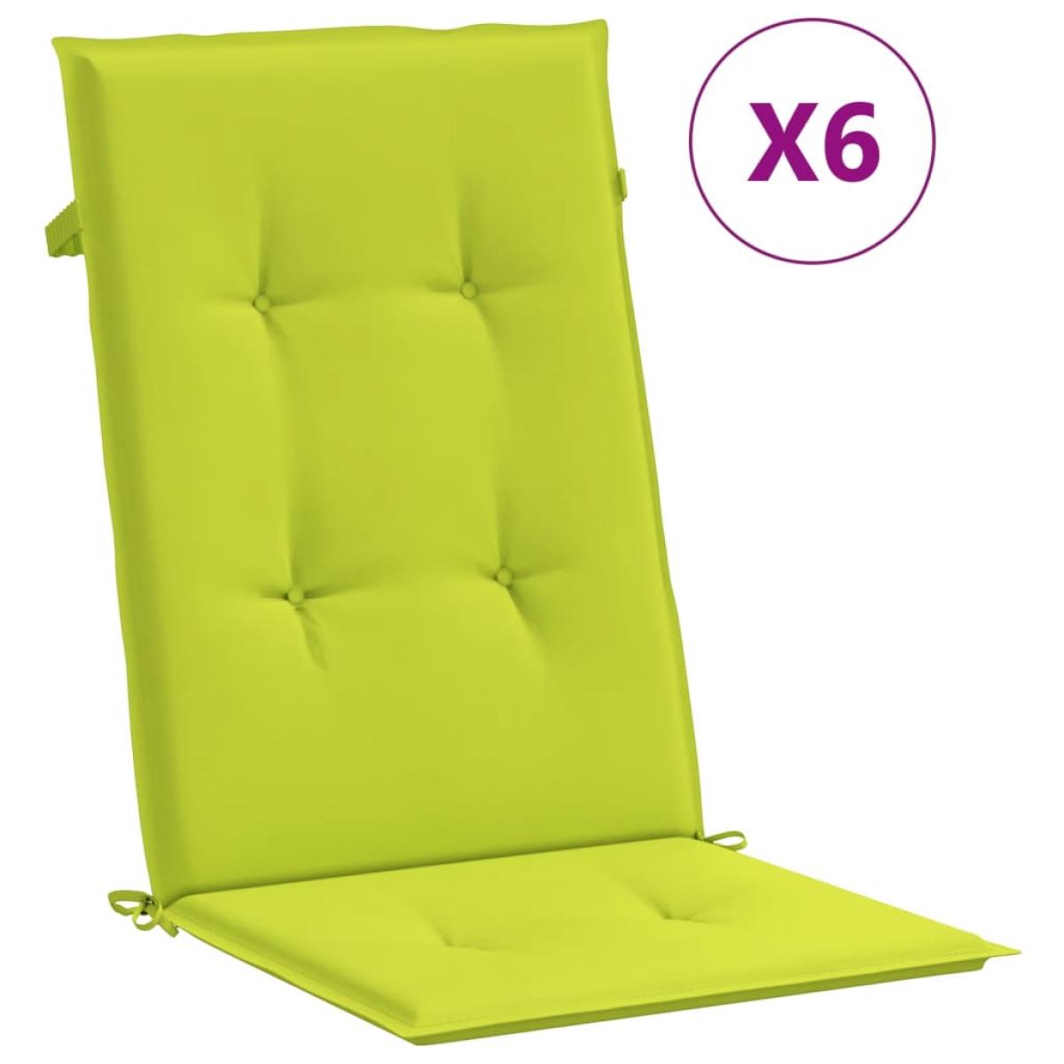 Cojín silla de jardín respaldo alto 6 uds tela verde 120x50x3cm
