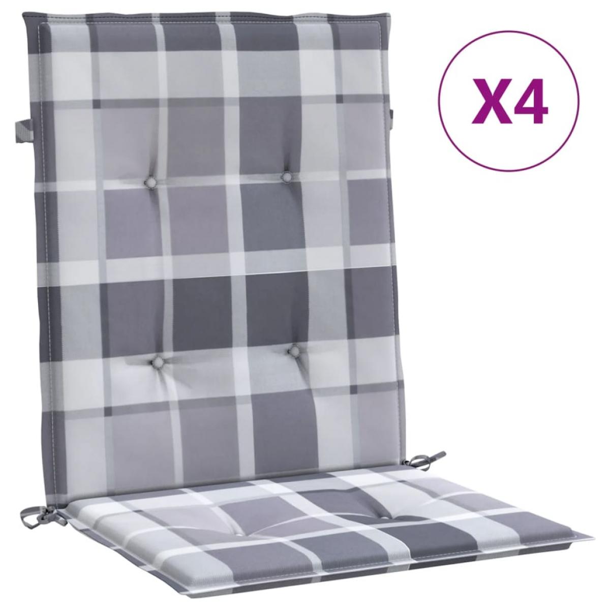 Cojín silla de jardín respaldo bajo 4 uds tela a cuadros gris