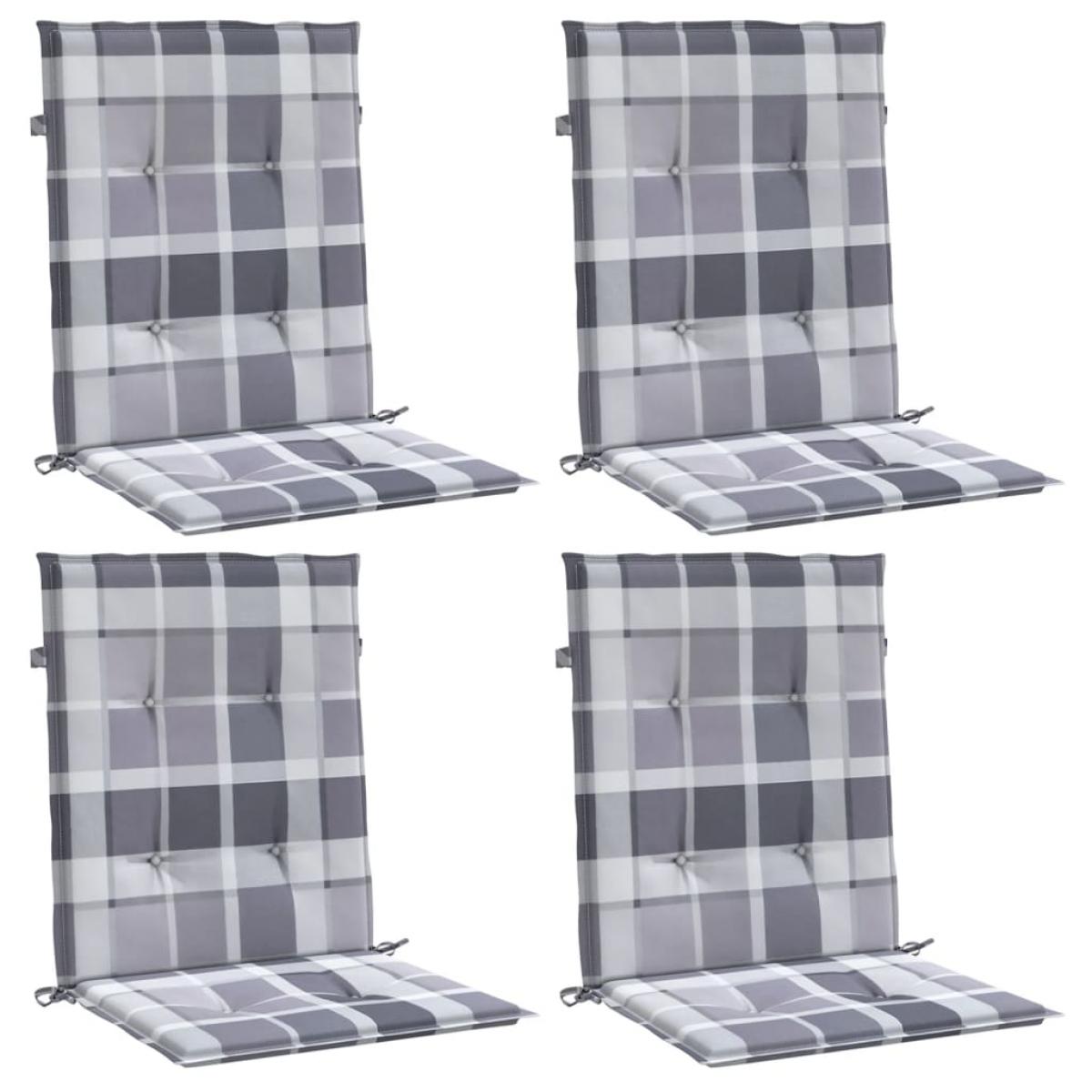 Cojín silla de jardín respaldo bajo 4 uds tela a cuadros gris