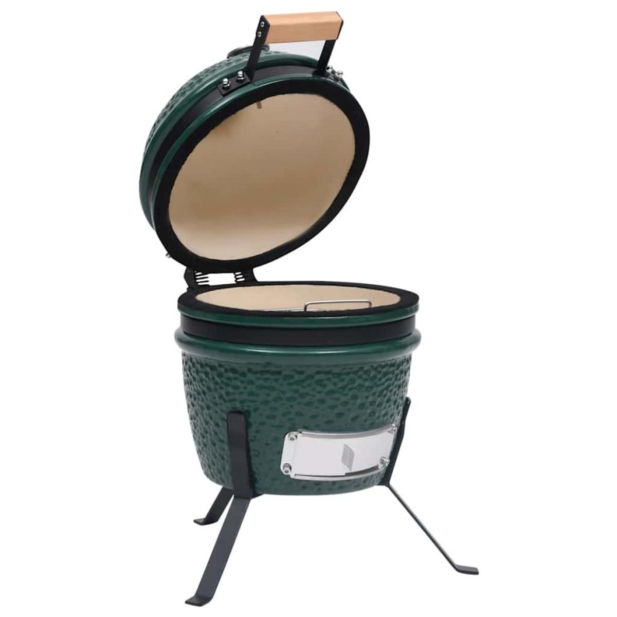 Barbacoa 2 en 1 ahumadora Kamado de cerámica verde 56 cm