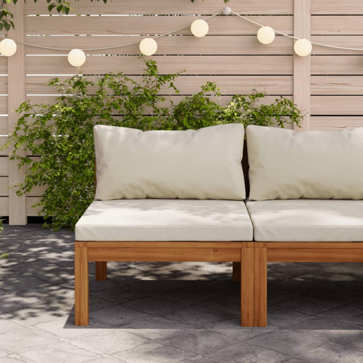 Sofá intermedio seccional cojín blanco crema madera de acacia