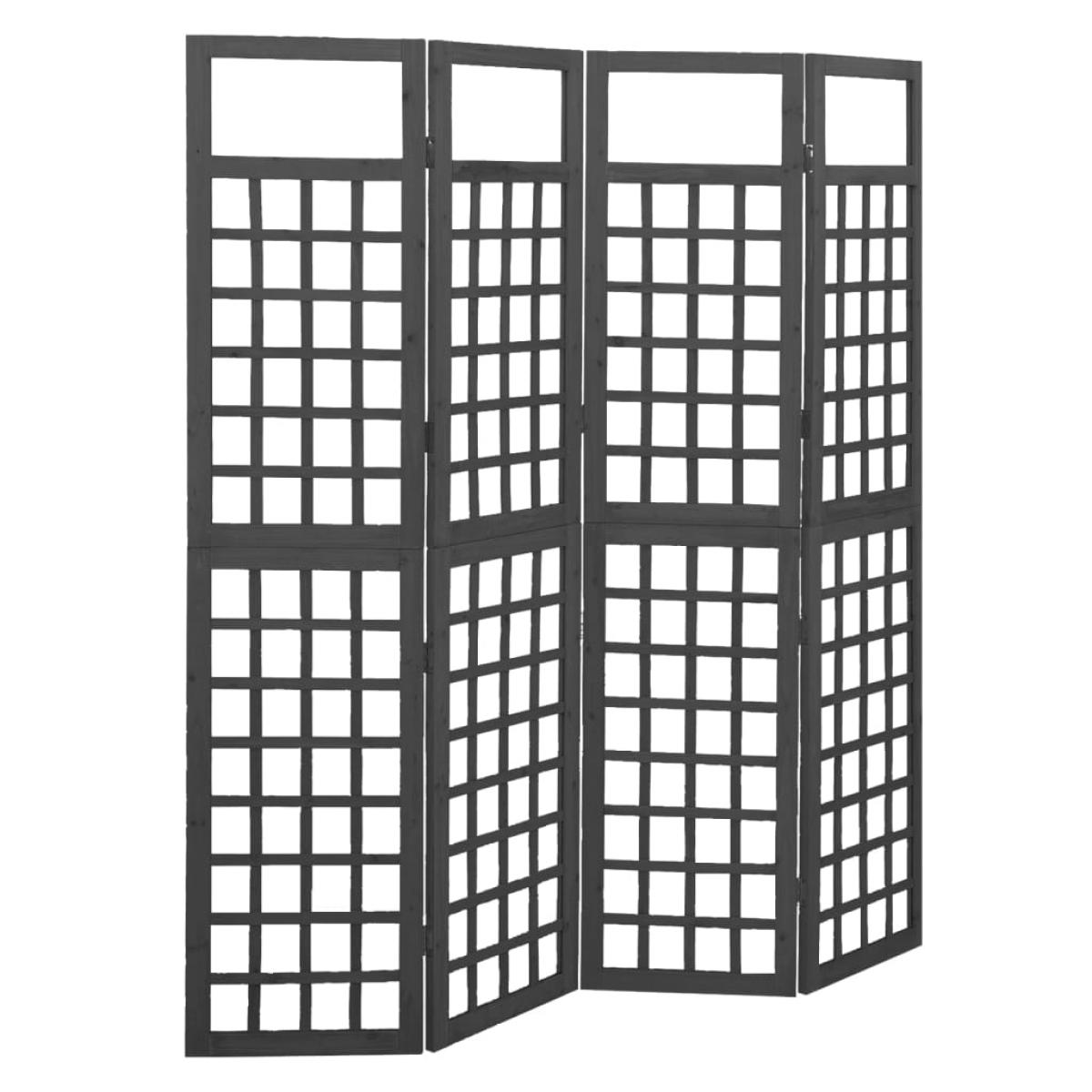 Biombo/Enrejado de 4 paneles madera abeto negro 161x180 cm