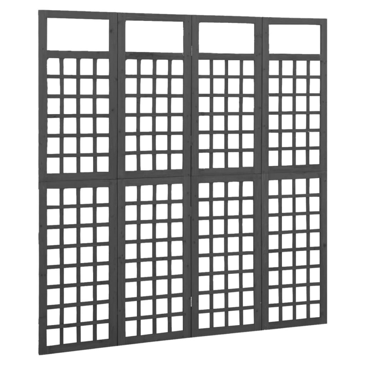 Biombo/Enrejado de 4 paneles madera abeto negro 161x180 cm
