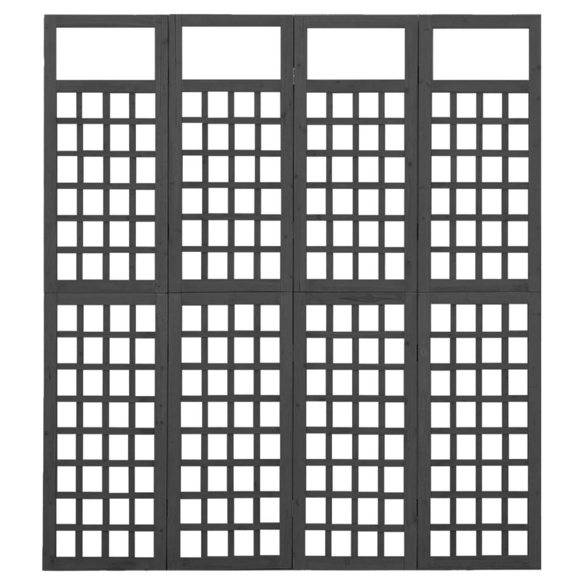 Biombo/Enrejado de 4 paneles madera abeto negro 161x180 cm
