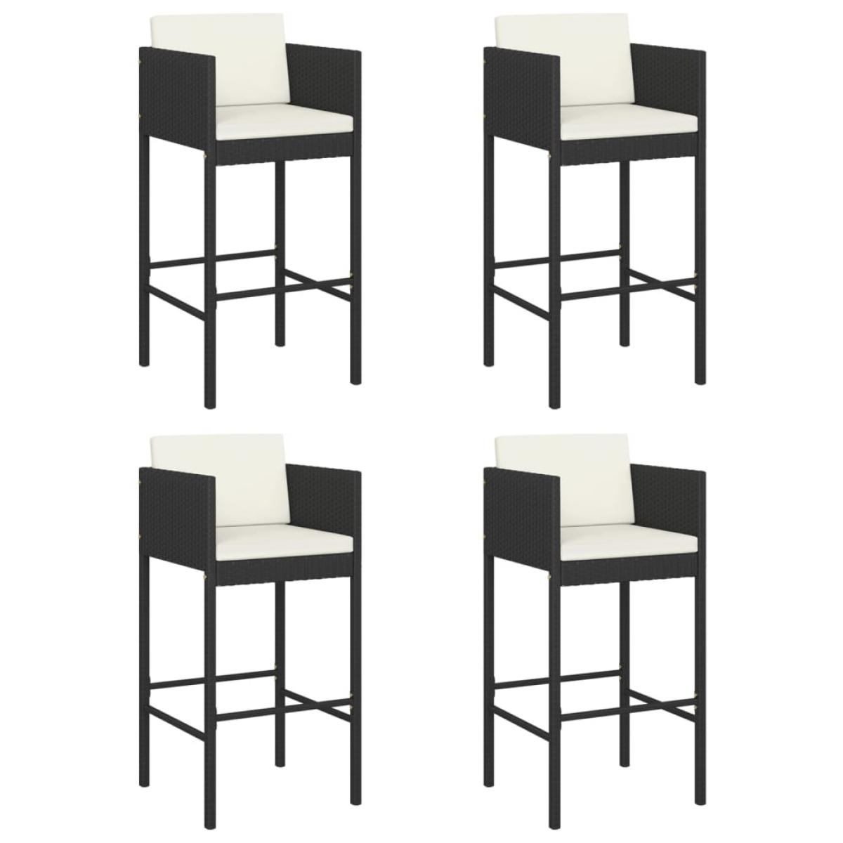 Taburetes de cocina con cojines 4 uds ratán sintético negro