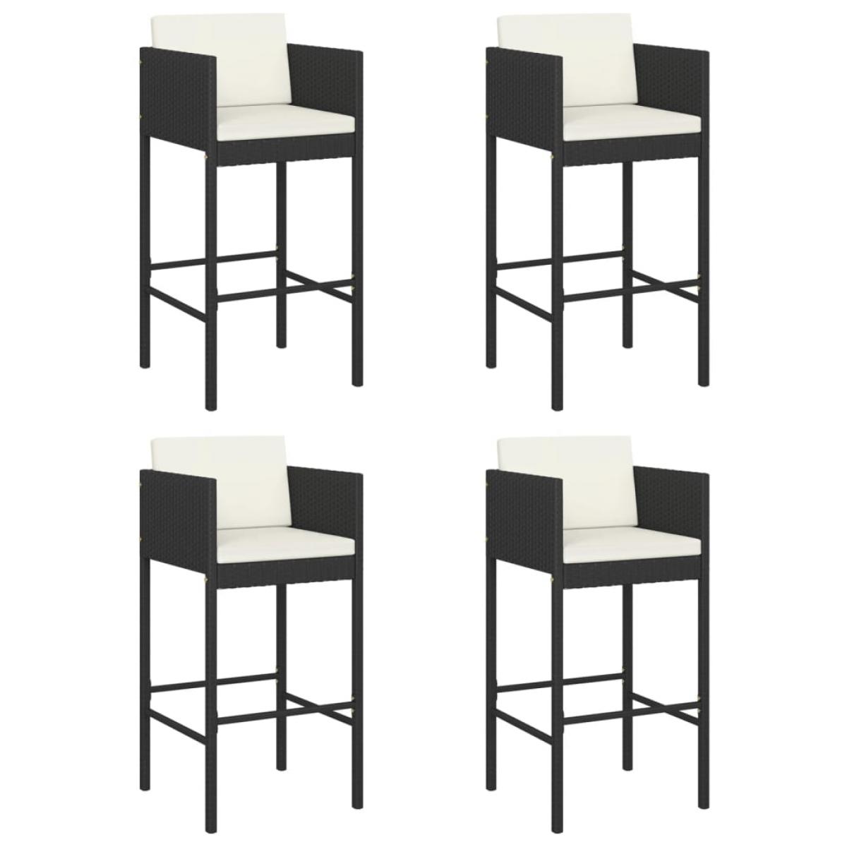 Taburetes de cocina con cojines 4 uds ratán sintético negro