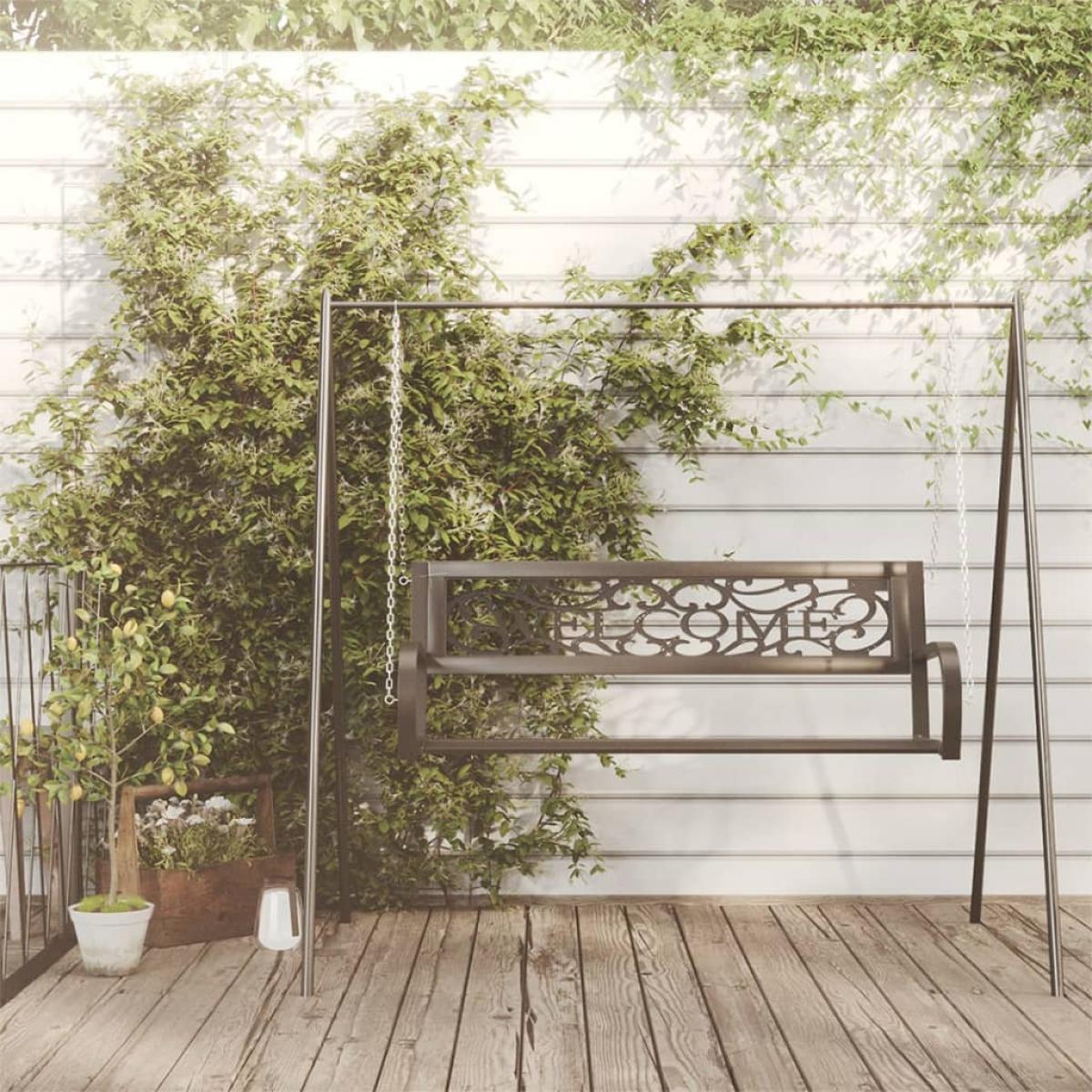 Banco balancín de jardín 125 cm acero y plástico negro