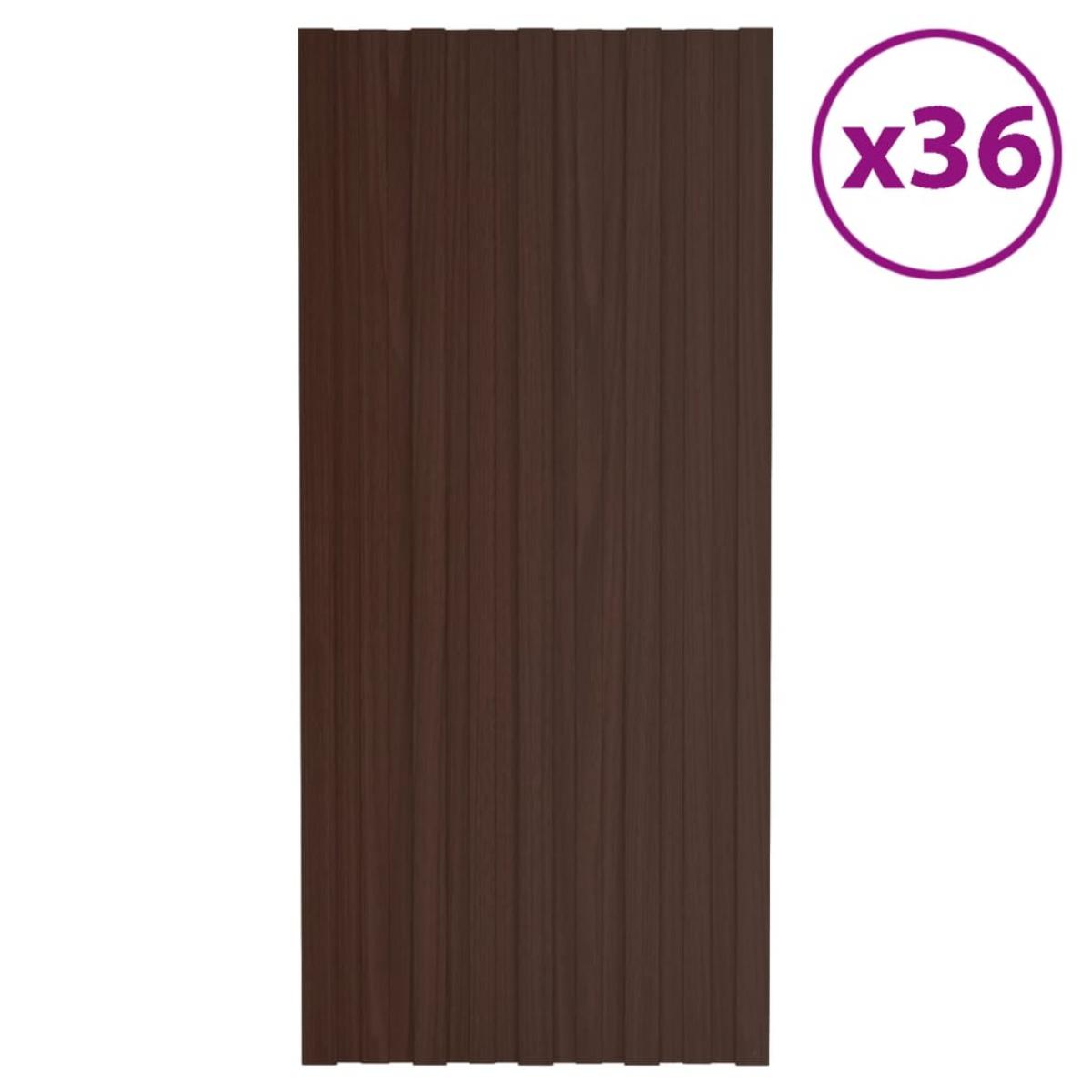 Panel de tejado acero galvanizado marrón 36 unidades 100x45 cm