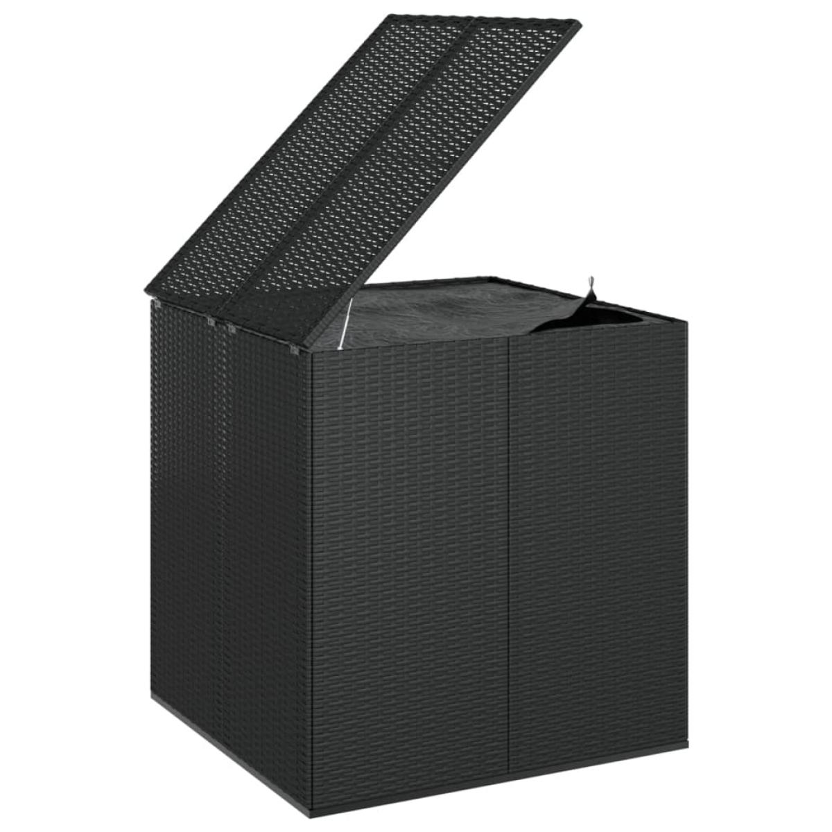 Baúl de cojines para jardín de ratán PE negro 100x97,5x104 cm