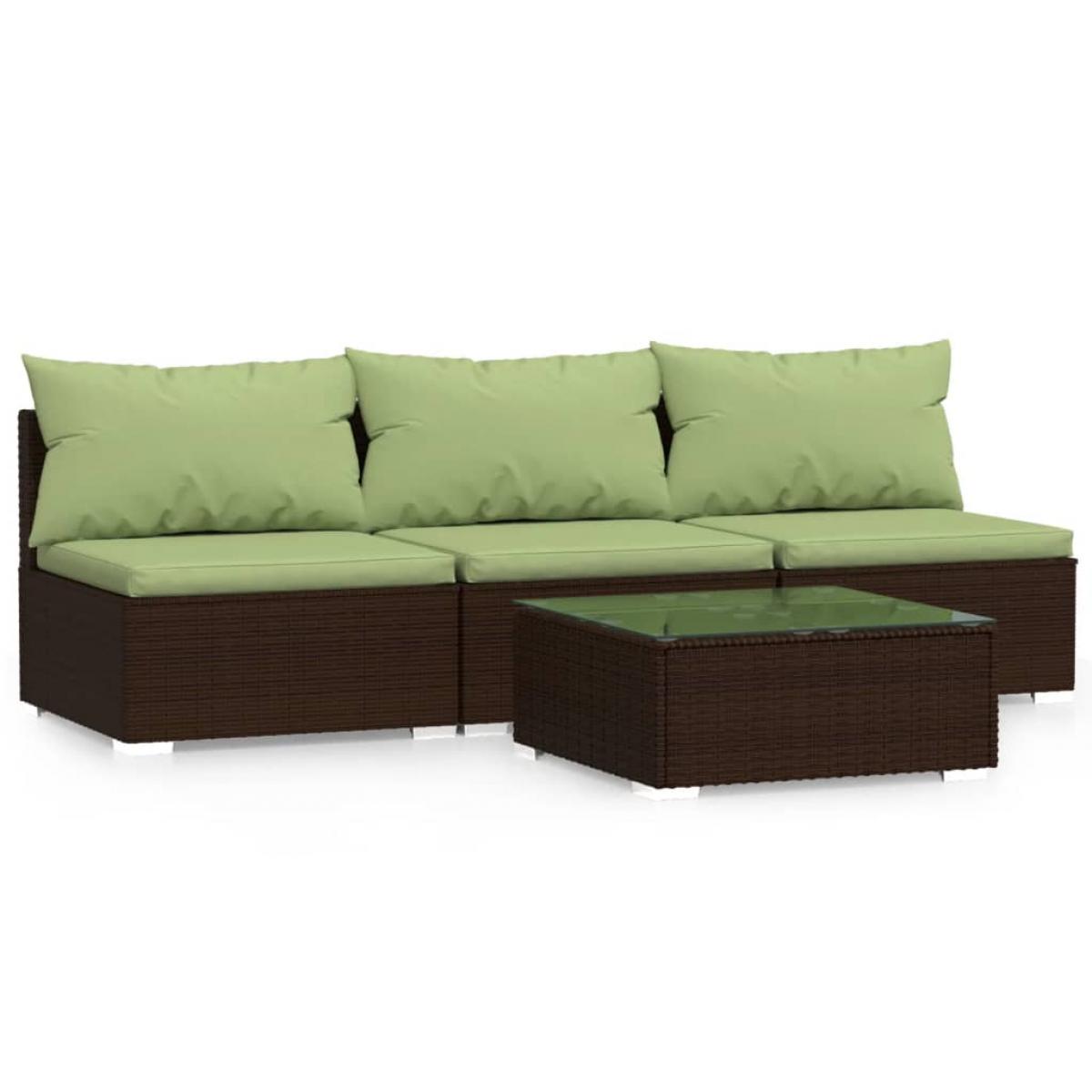 Set muebles de jardín 4 piezas y cojines ratán sintético marrón