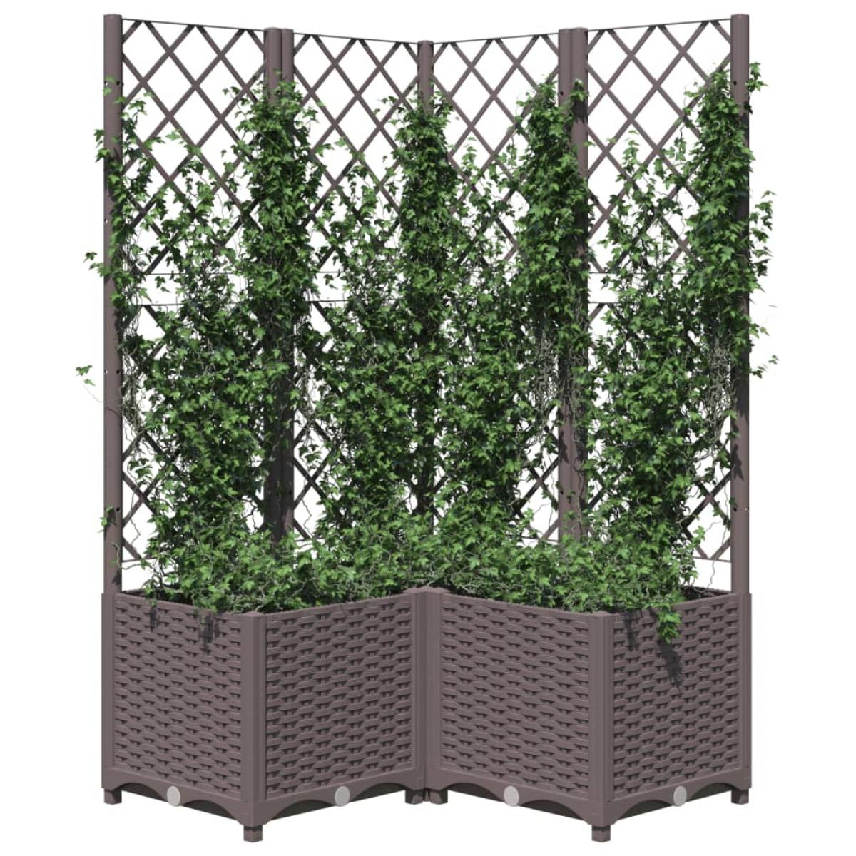 Jardinera con enrejado PP marrón 80x80x136 cm