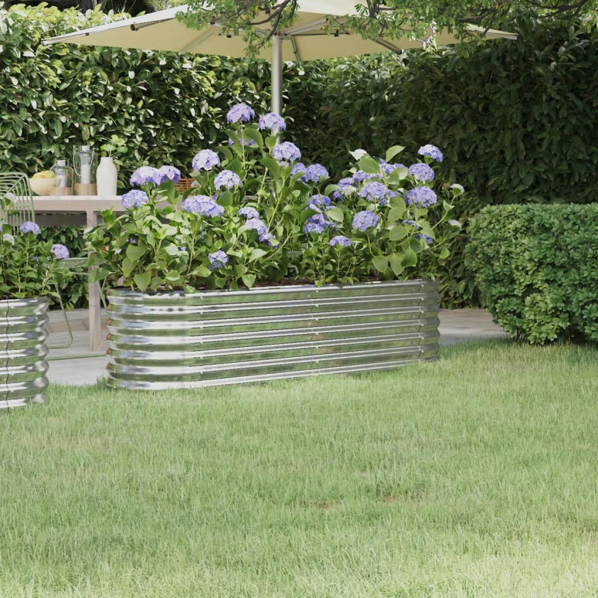 Jardinera arriate acero recubrimiento polvo plata 152x40x36 cm