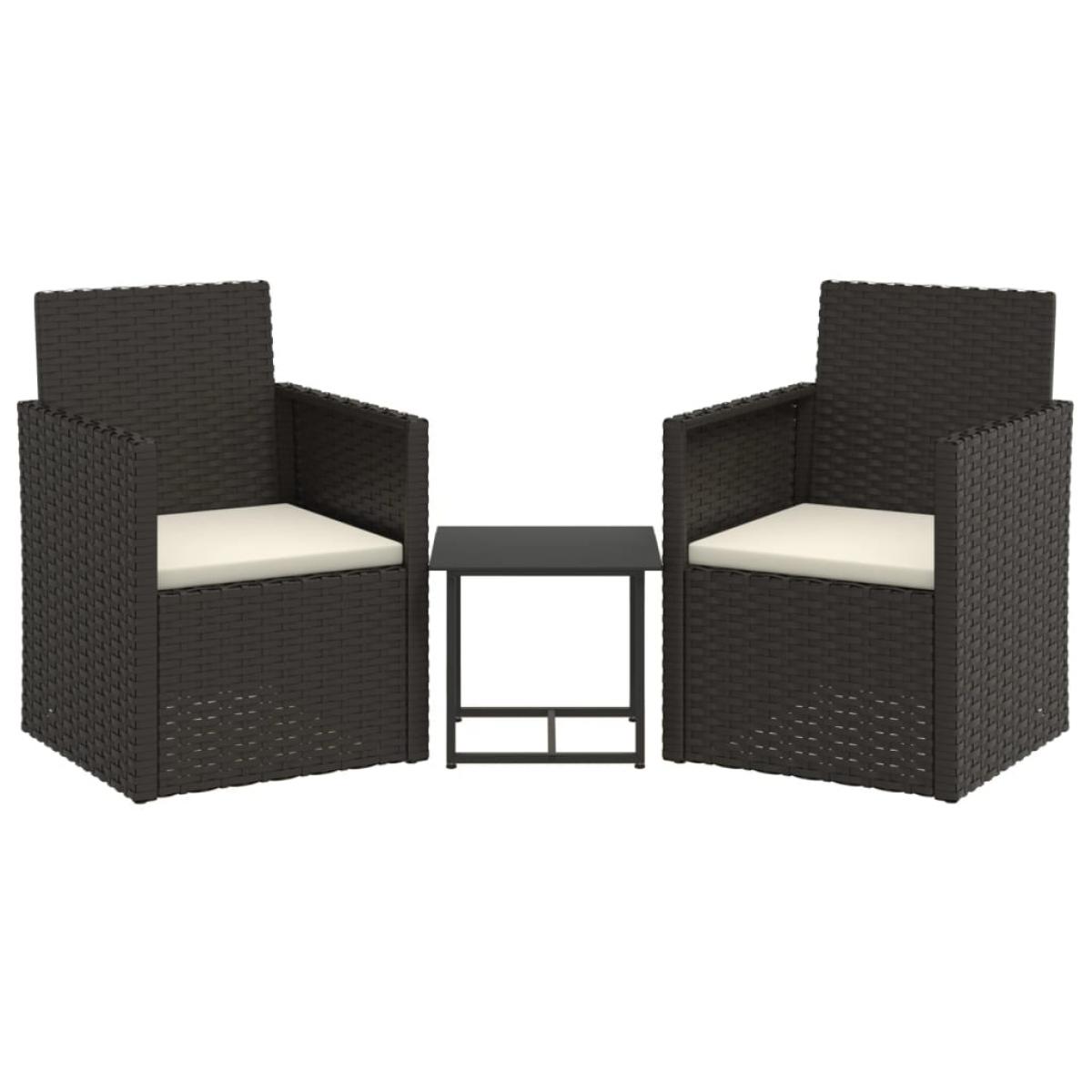 Set sofás de exterior 3 pzas con cojines ratán sintético negro