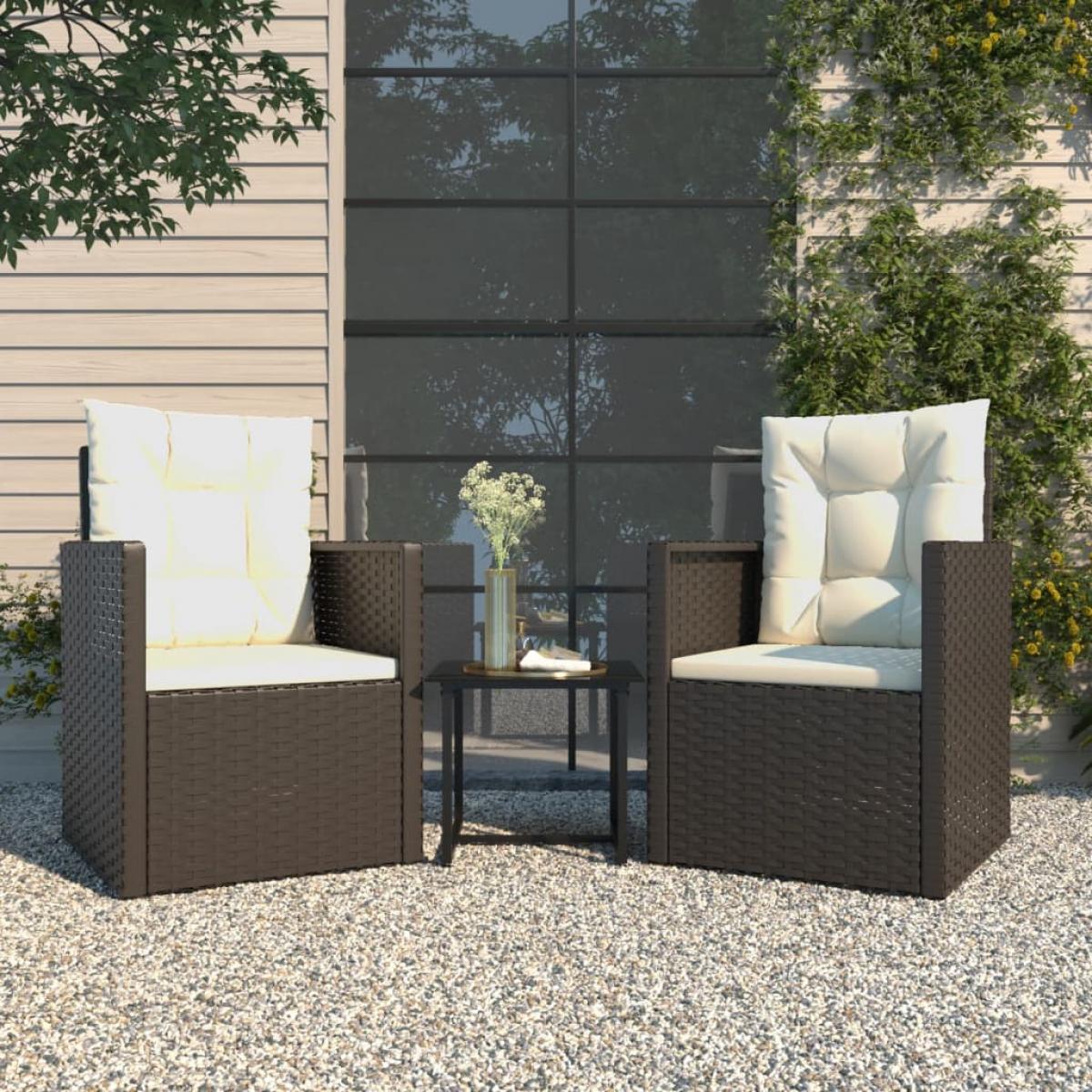 Muebles de jardín con cojines 3 piezas ratán sintético negro