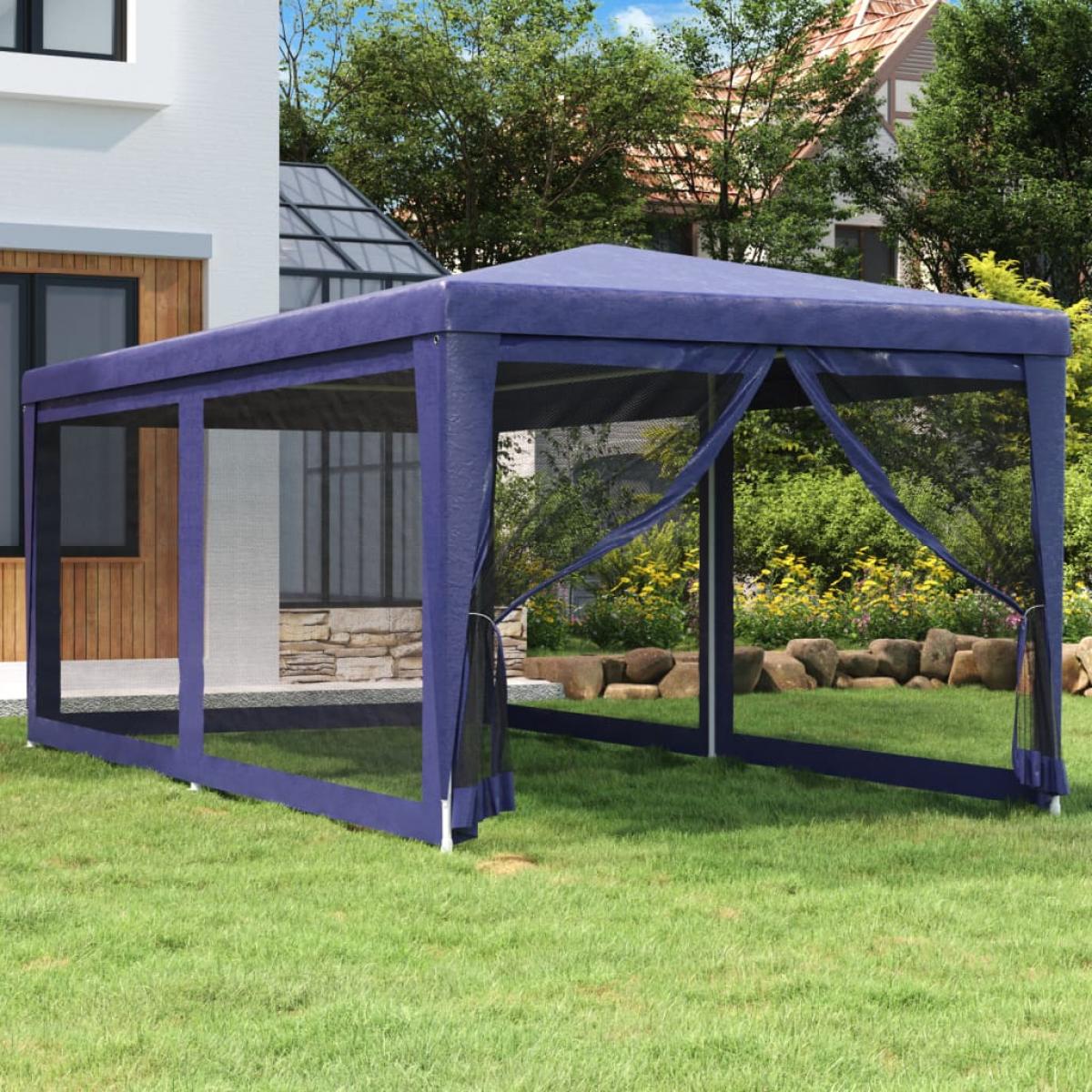 Carpa para fiestas con 6 paredes de malla HDPE azul 3x6 m