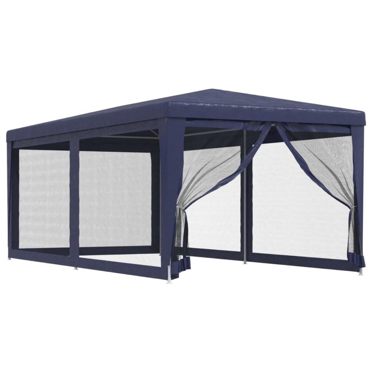 Carpa para fiestas con 6 paredes de malla HDPE azul 3x6 m