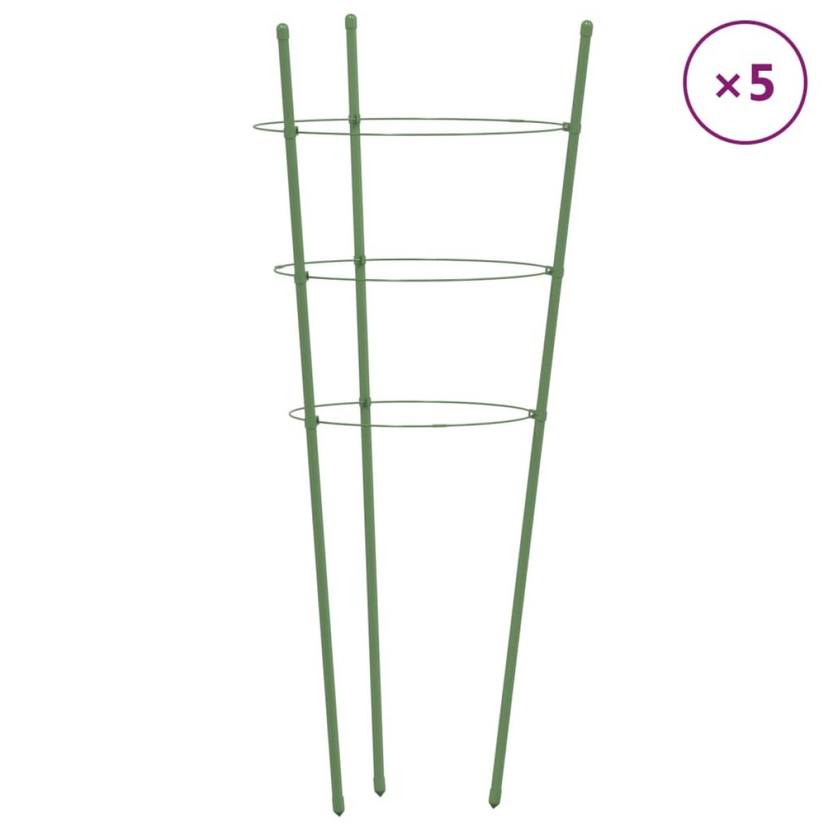 Soportes plantas jardín con 3 anillas 5 uds acero verde 45 cm