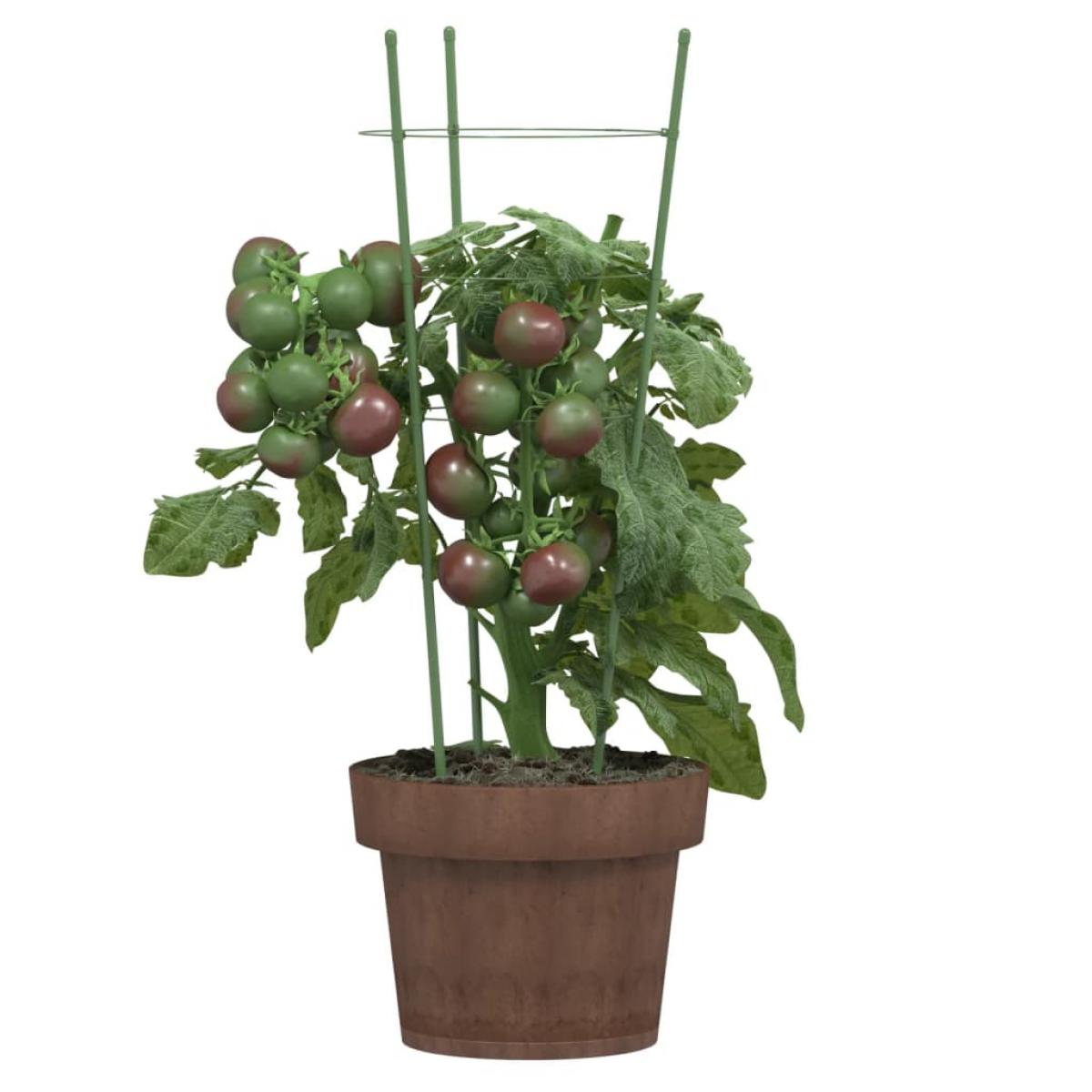 Soportes plantas jardín con 3 anillas 5 uds acero verde 45 cm