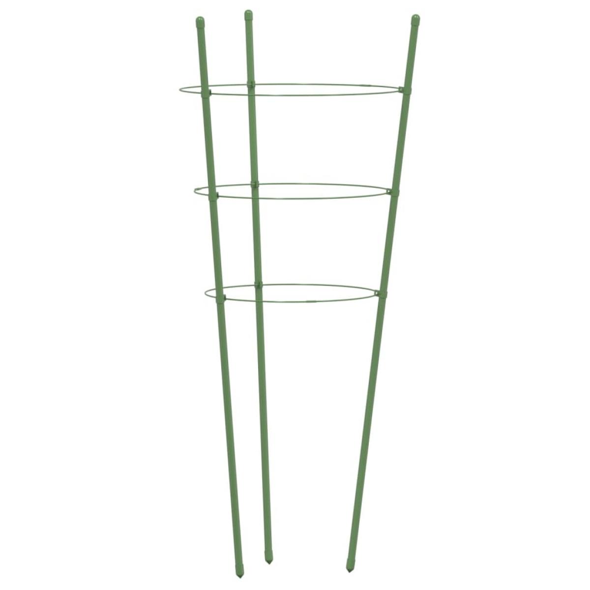 Soportes plantas jardín con 3 anillas 5 uds acero verde 45 cm