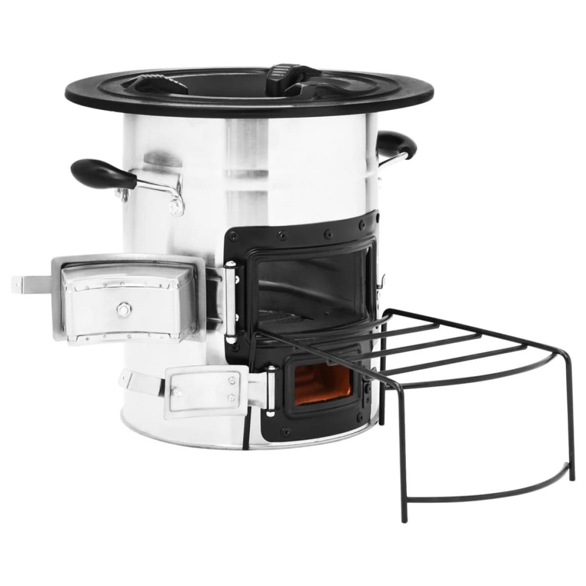 Cocina leña camping acero inoxidable plateado 51,5x35x30,5 cm