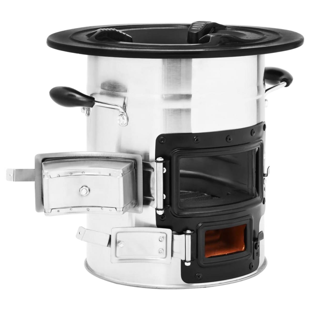 Cocina leña camping acero inoxidable plateado 51,5x35x30,5 cm