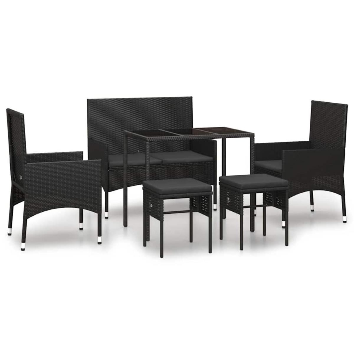 Set muebles de jardín 6 piezas y cojines ratán sintético negro