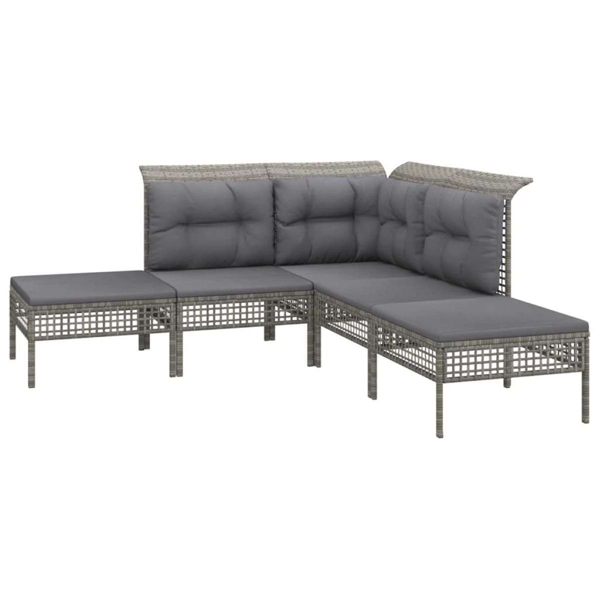 Set de muebles de jardín 5 pzas y cojines ratán sintético gris