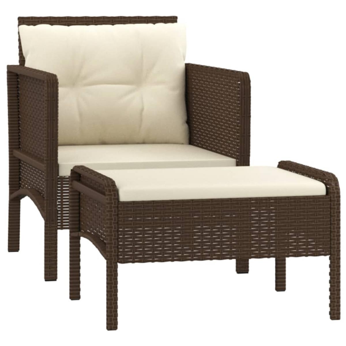 Set muebles de jardín 2 piezas y cojines ratán sintético marrón