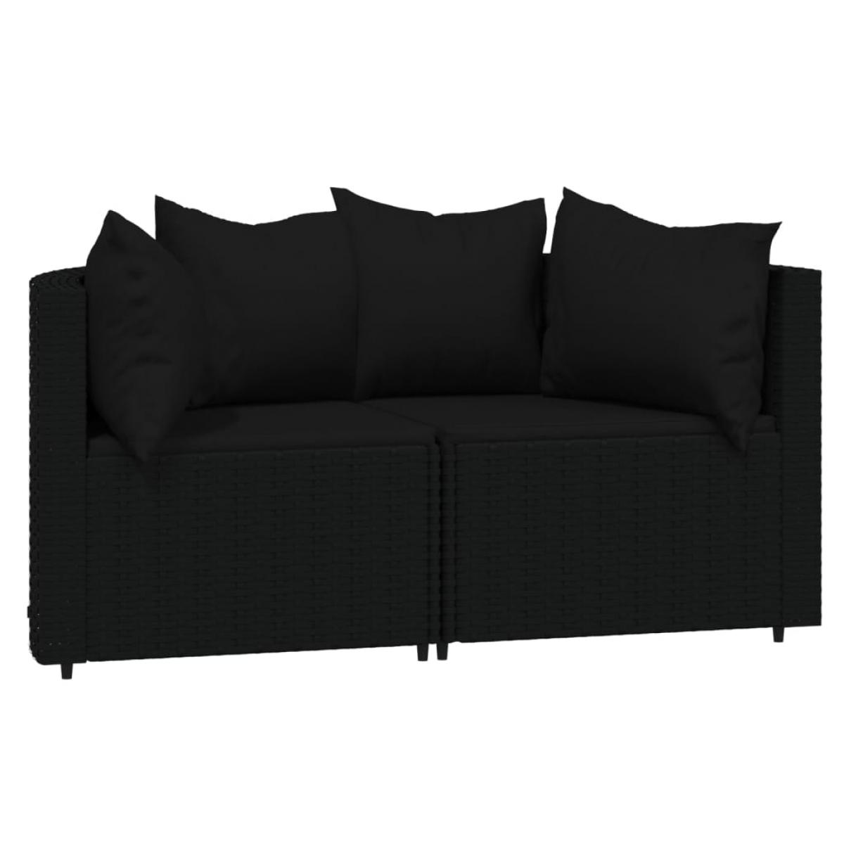 Set de muebles de jardín 3 pzas y cojines ratán sintético negro
