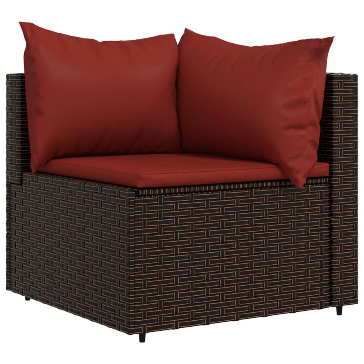 Set muebles de jardín 4 piezas y cojines ratán sintético marrón