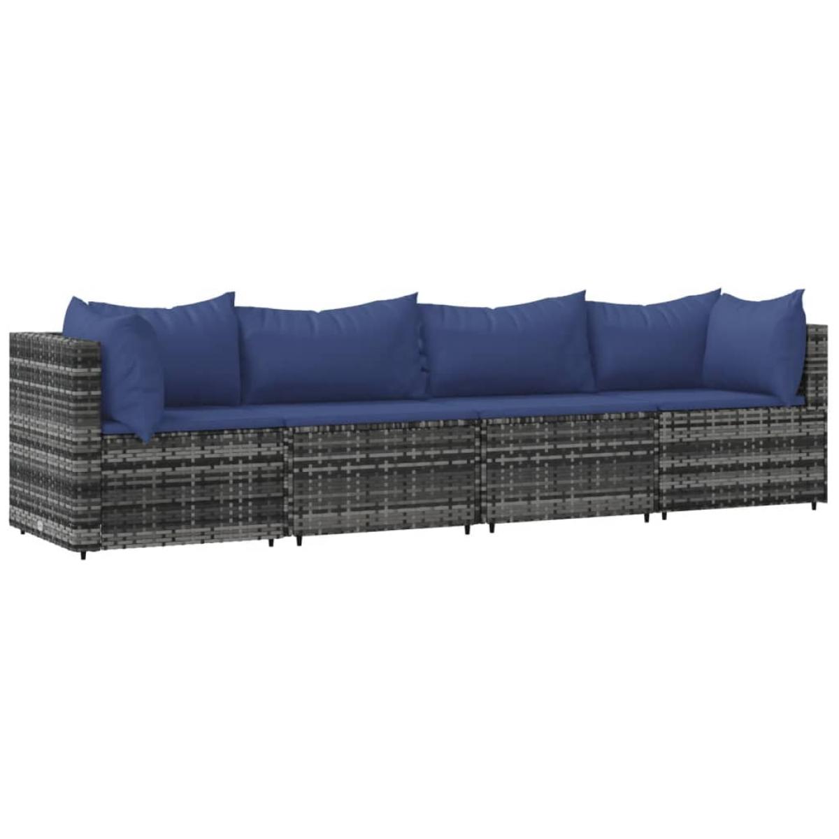 Set de muebles de jardín 4 pzas y cojines ratán sintético gris