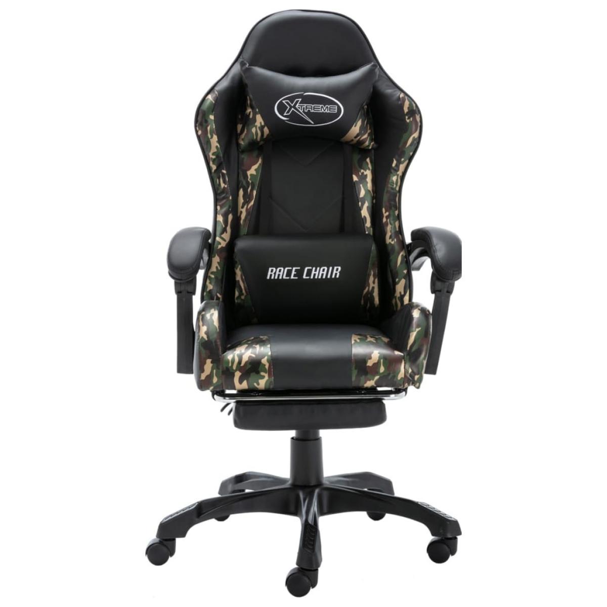 Silla gaming con reposapiés cuero sintético negro y camuflaje