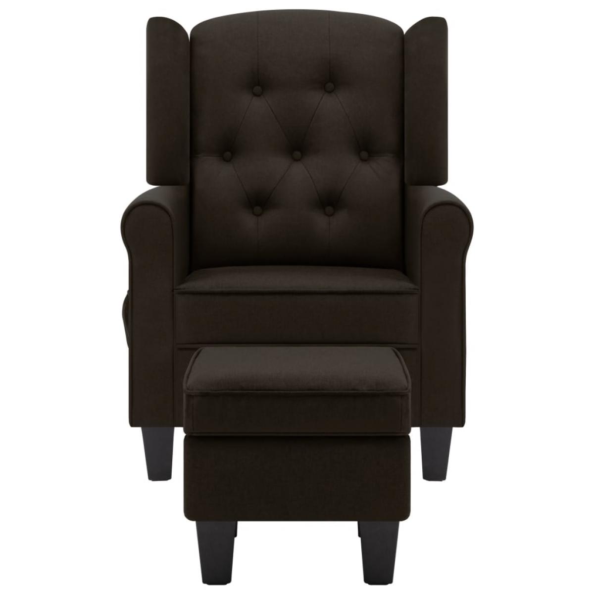 Sillón de masaje con reposapiés tela marrón oscuro