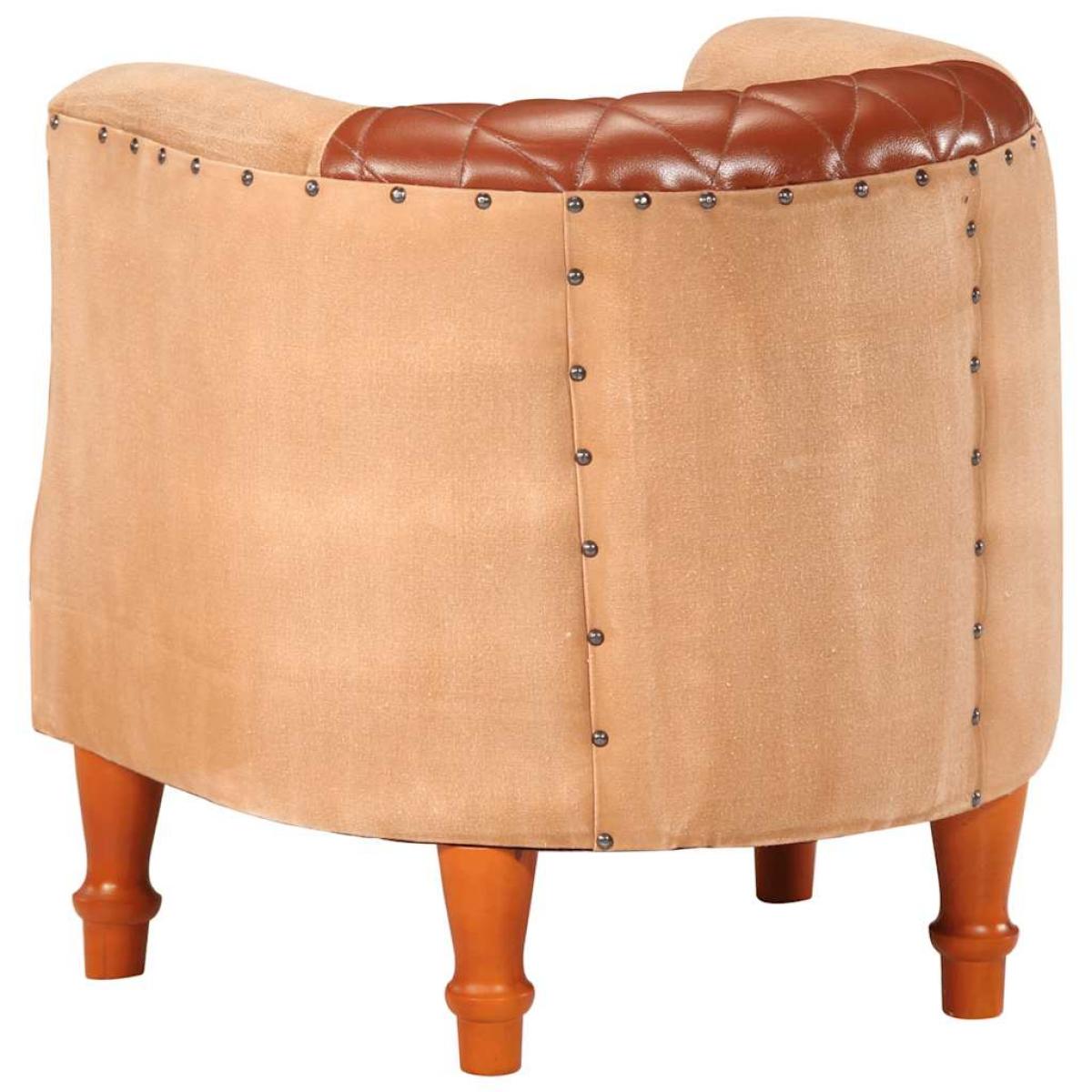 Sillón de cuero auténtico y madera maciza de mango marrón
