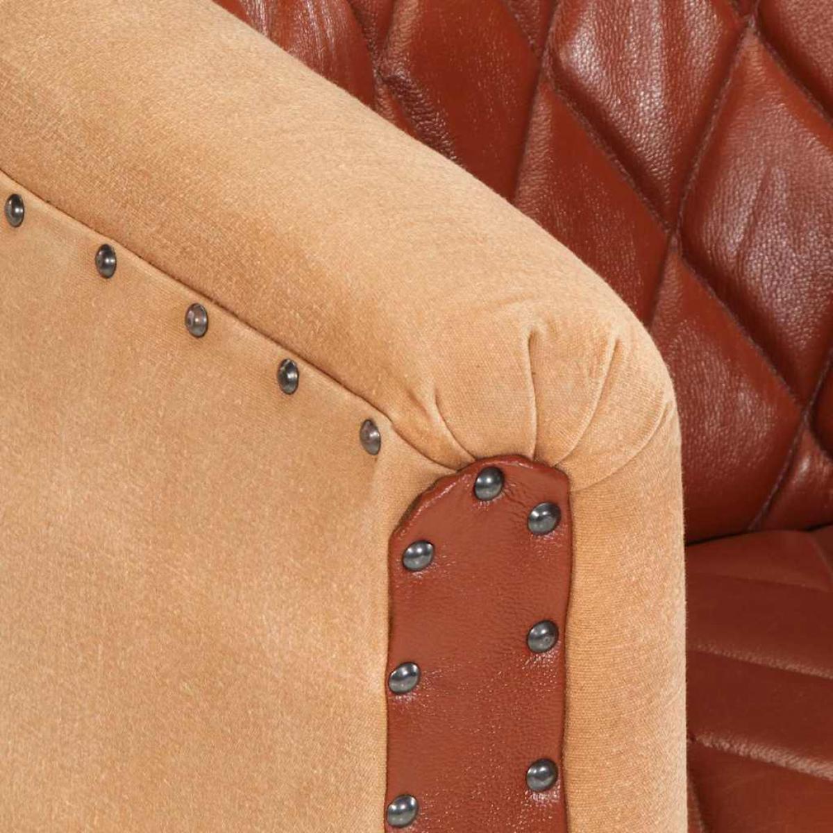 Sillón de cuero auténtico y madera maciza de mango marrón
