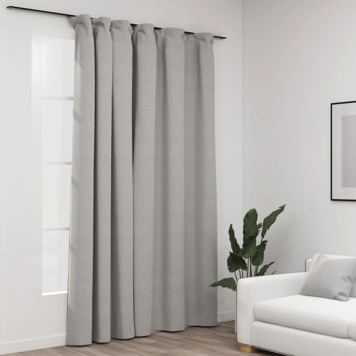 Cortina opaca con ganchos look de lino gris 290x245 cm