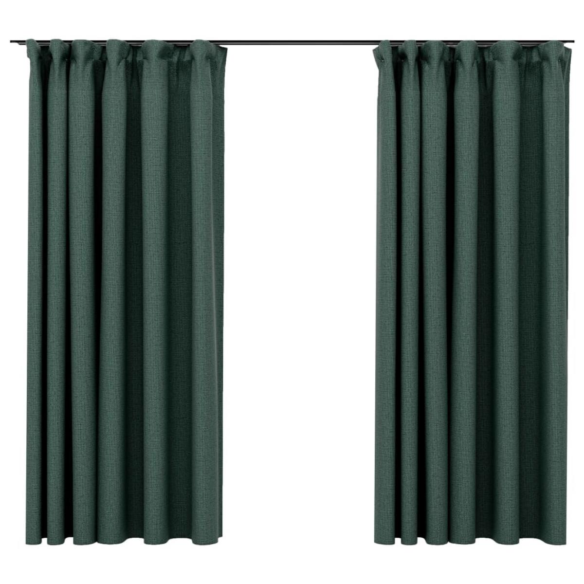 Cortinas opacas con ganchos look de lino 2 pzas verde 140x175cm