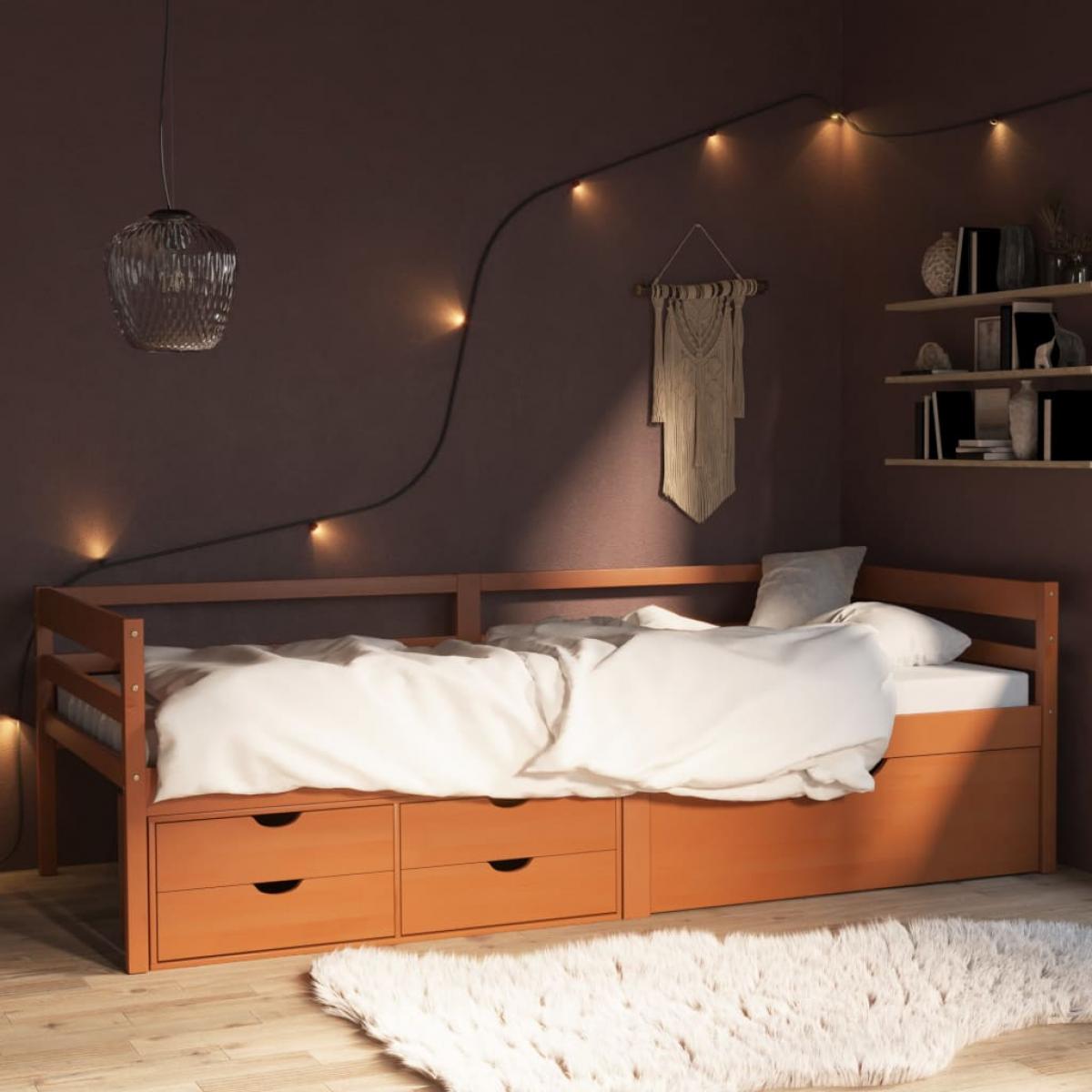 Estructura de cama almacenaje sin colchón marrón miel 90x200 cm