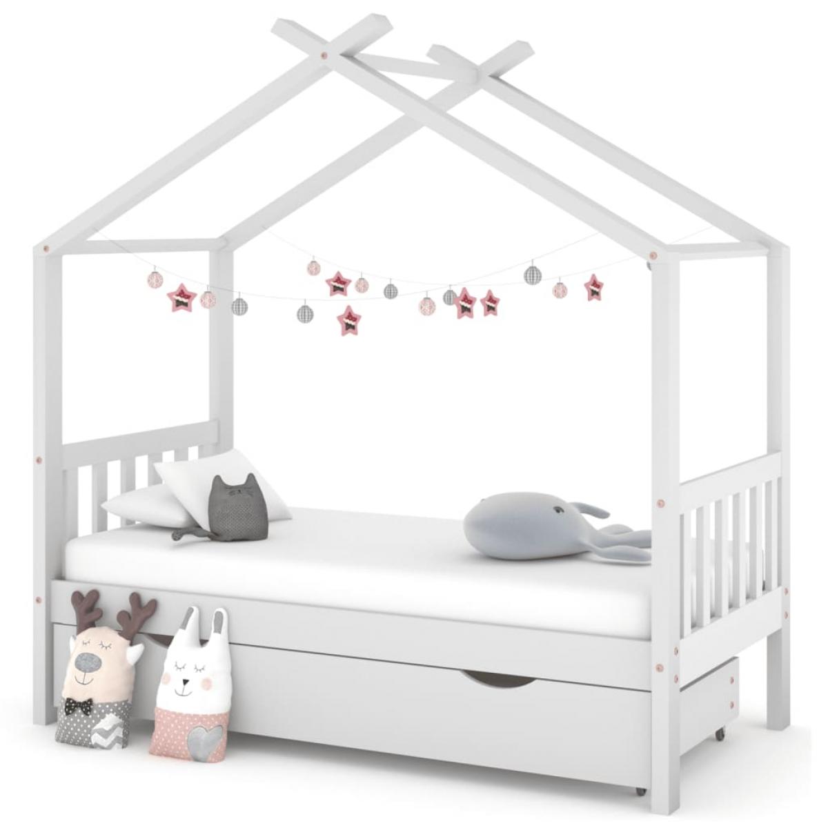 Estructura de cama infantil cajón madera pino blanco 80x160 cm