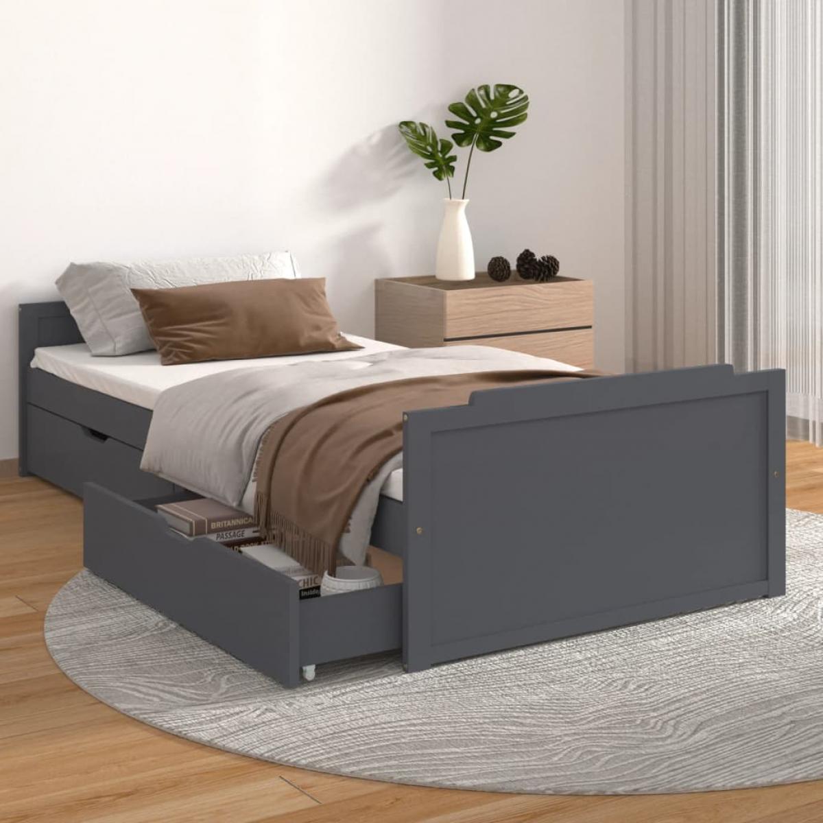 Estructura cama sin colchón madera pino gris oscuro 90x200 cm