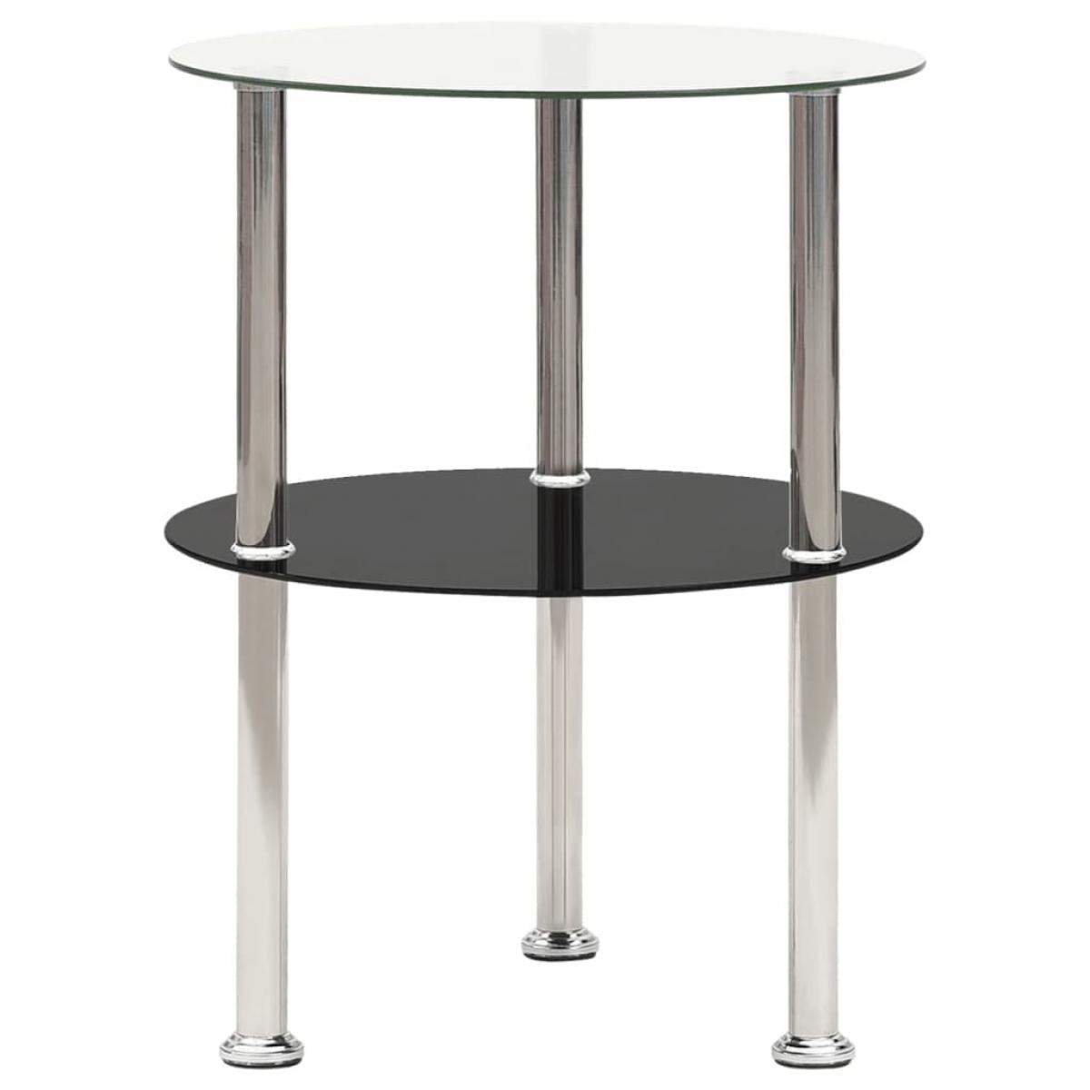 Mesa auxiliar 2 niveles vidrio templado transparente negro 38cm